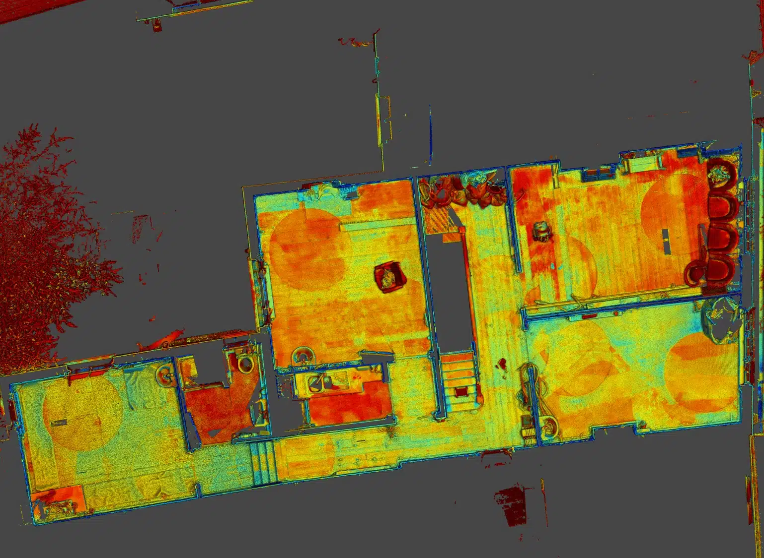 Annotated floor plan showing defined measurement zones